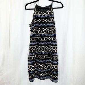 White House Black Market Black Sleeveless Dress with Metallic Embroidery Size 8